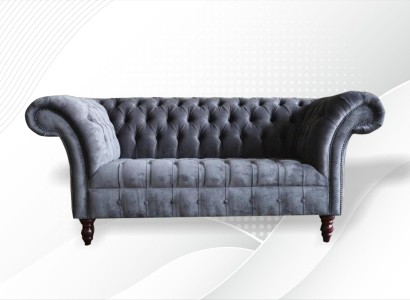 Chesterfield 3-местный диван для гостиной в сером цвете с текстильными обивками.